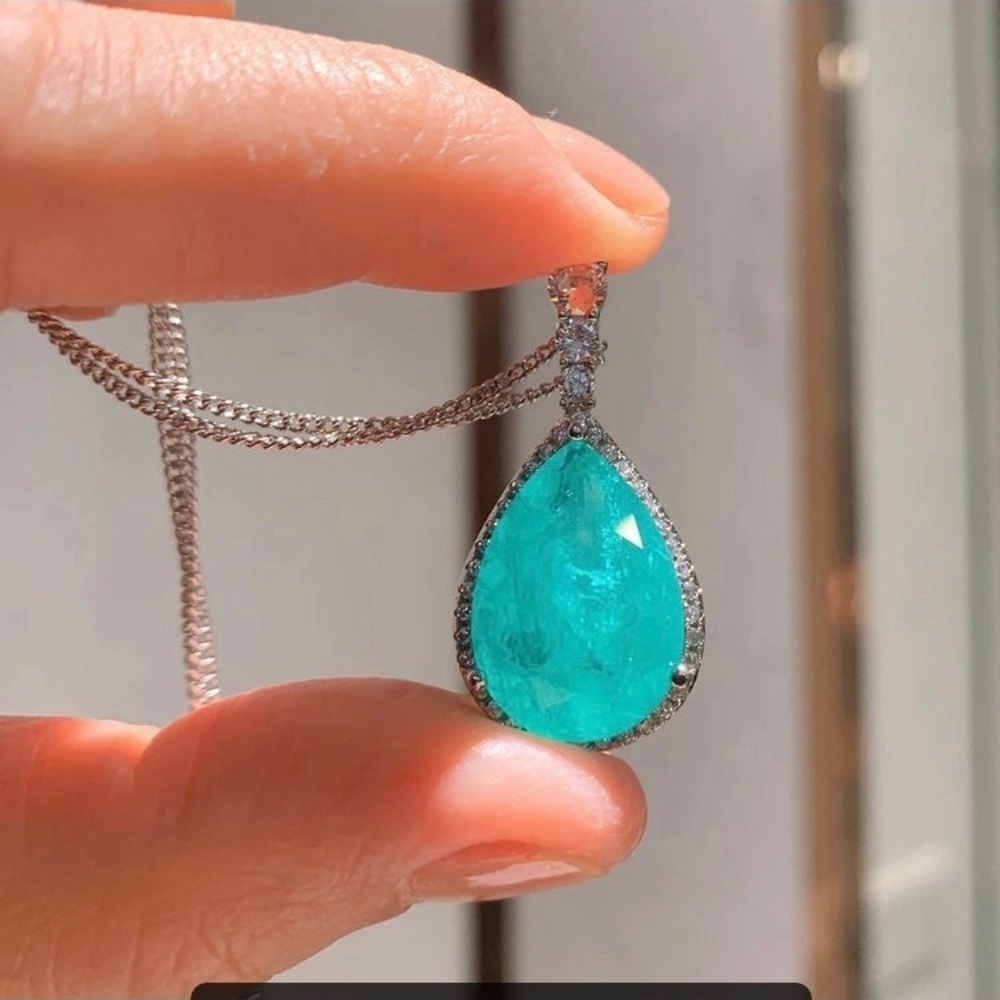 Women's Light Ocean Blue tourmaline tear drop pendant necklace new 2ct